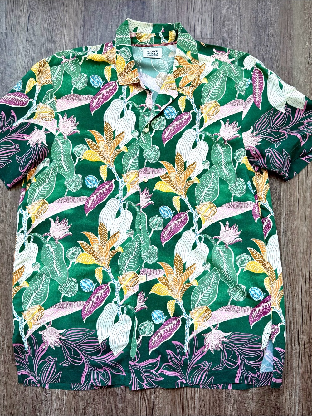 Scotch & Soda Floral Camp Shirt Green Jungle Print Medium - Picture 1 of 7